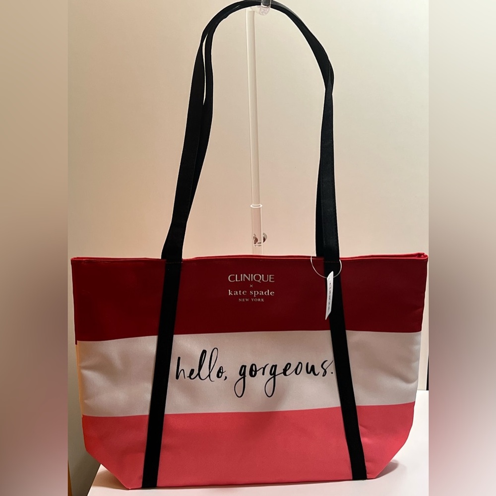 Kate Spade and Clinique Red White and Pink Color Block Tote
